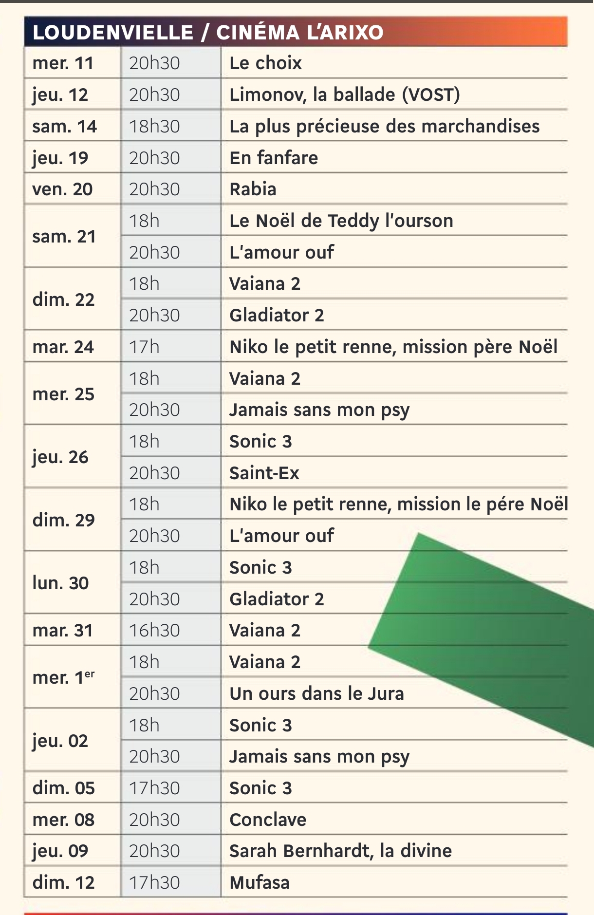 cinéma loudenvielle décembre janvier